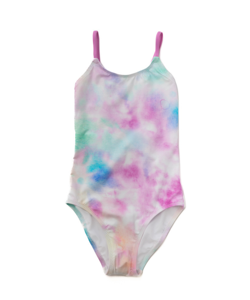 Girl's Cotton Candy Tie Dye One Piece Swimsuit – girl's swimsuit, main image