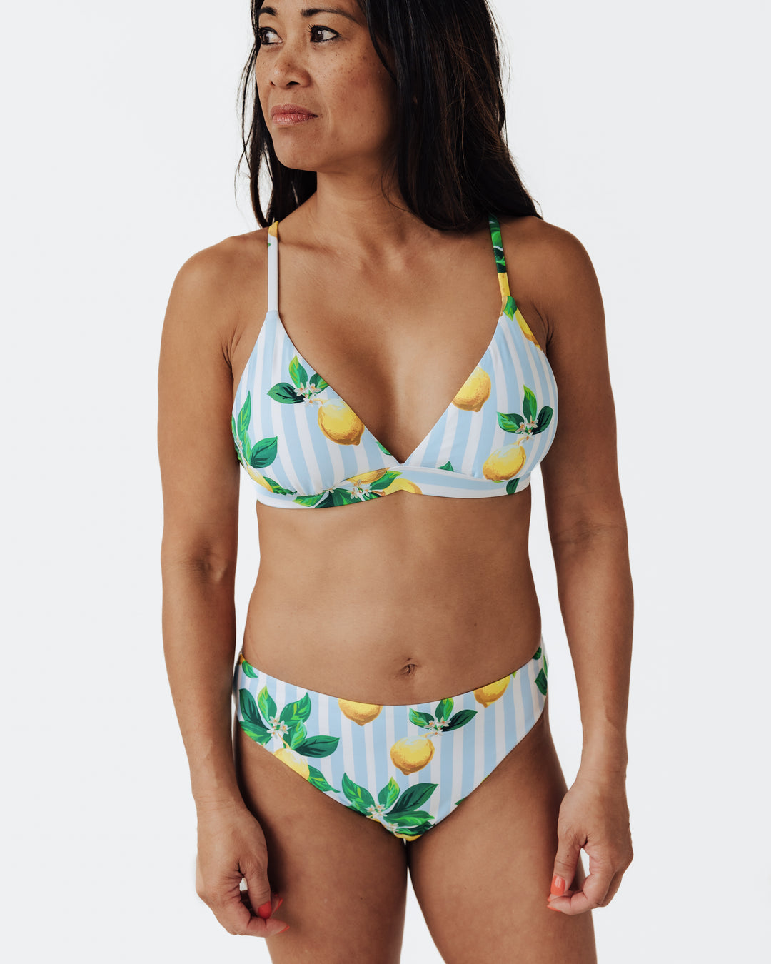 Navalora Swim Women's Amalfi Coast Inspired Lemon Triangle Bikini Top– women's swimwear, Full Model View