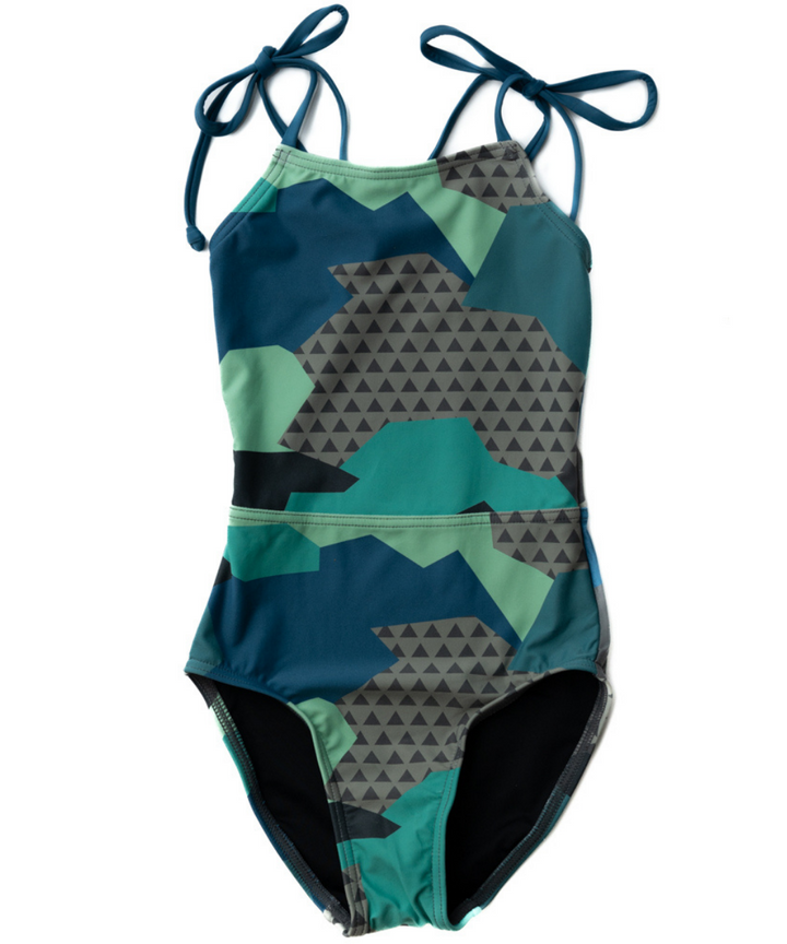 Girl's Colorful Camo One Piece Swimsuit – girl's swimsuit, main image