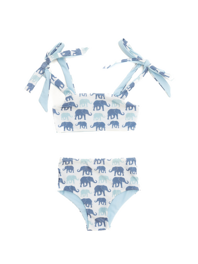 Girl's Elephants On Parade Tie Top Bikini Swimsuit