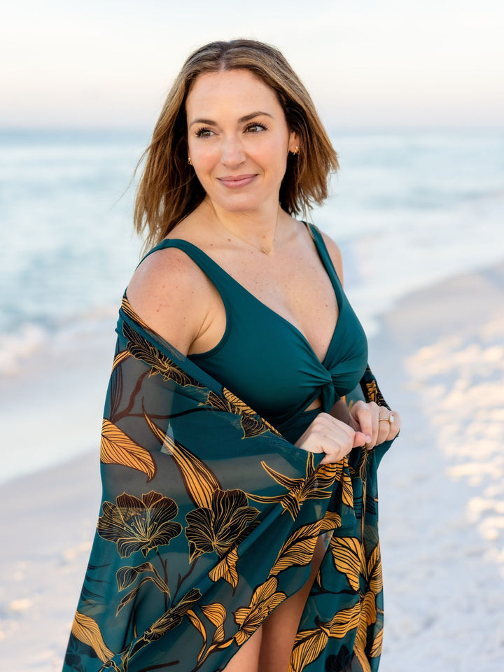 Navalora Swim Women's Emerald Enchantment Mesh Sarong – women's swimwear, Close Up Image