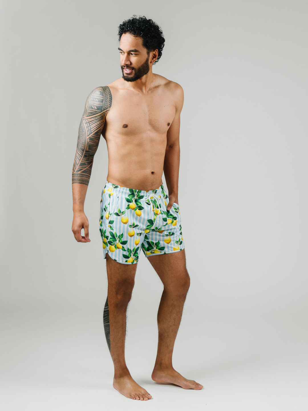 Navalora Swim Men's Amalfi Coast Inspired Lemon Swim Shorts, Alternate Studio View