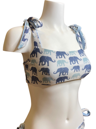 Navalora Matching Swimsuits Women's Elephants on Parade Tie Bandeau Bikini Top