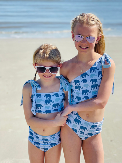 Navalora Matching Swimsuits Mommy and Me Girl's Elephants On Parade Cut Out One Piece Family Matching Swimsuit