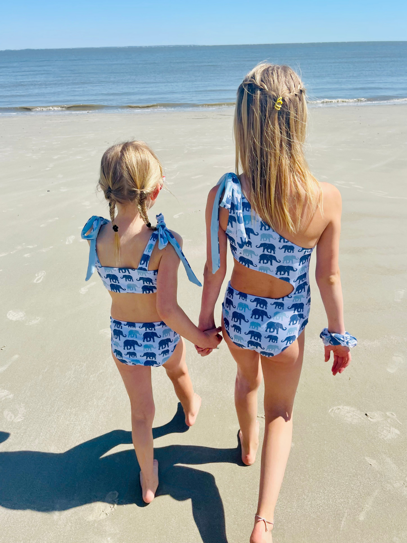 Navalora Matching Swimsuits Mommy and Me Girl's Elephants On Parade Tie Top Bikini Family Matching Swimsuit