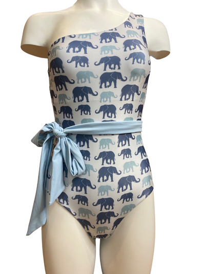 Navalora Matching Swimsuits Women's Elephants on Parade One Shoulder One Piece Swimsuit