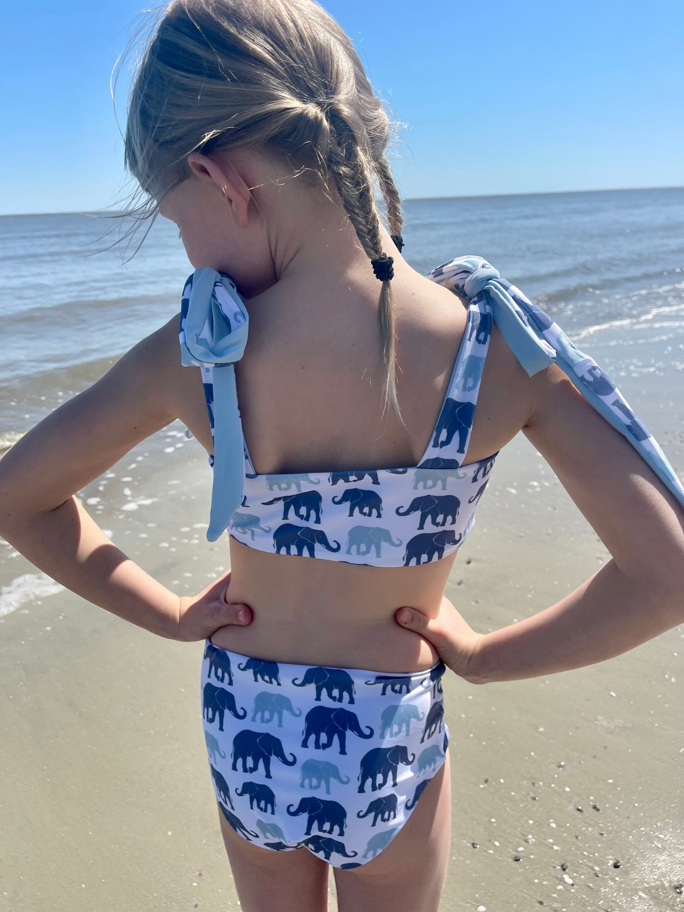 Navalora Matching Swimsuits Mommy and Me Girl's Elephants On Parade Tie Top Bikini Family Matching Swimsuit