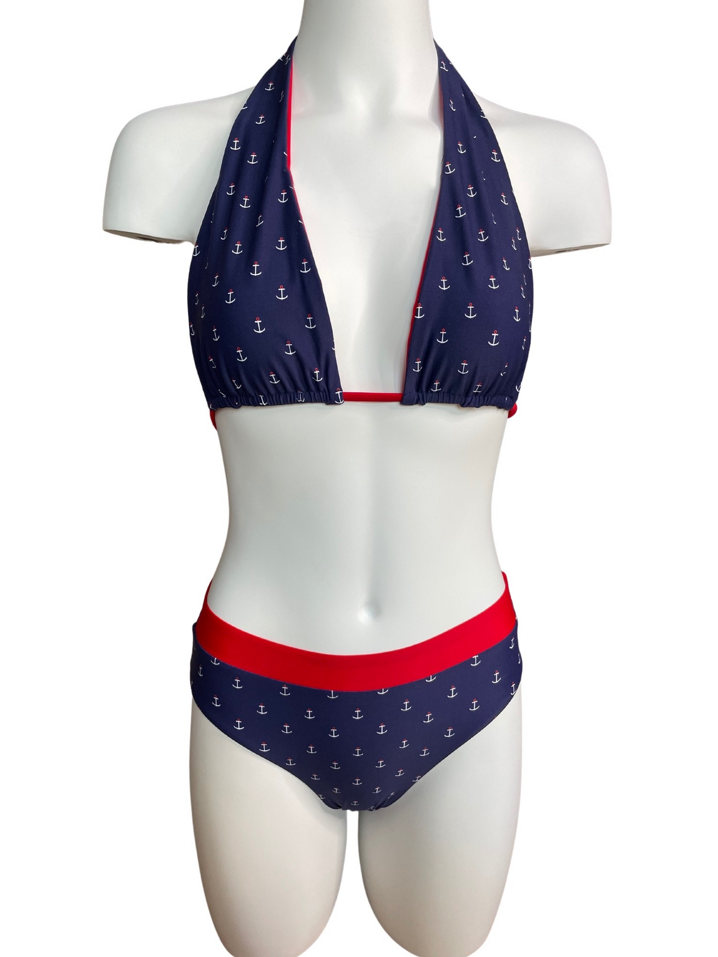 Navalora Matching Swimsuits for Couples and Matching Swimsuits for Families Women's Red White and Blue Anchors Aweigh String Swim Bikini Top