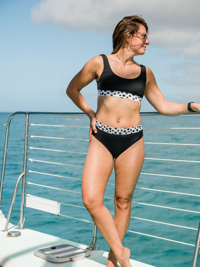 Navalora Matching Swimsuits Women's Dalmatians on Vacation Black and White Sporty Bikini Top