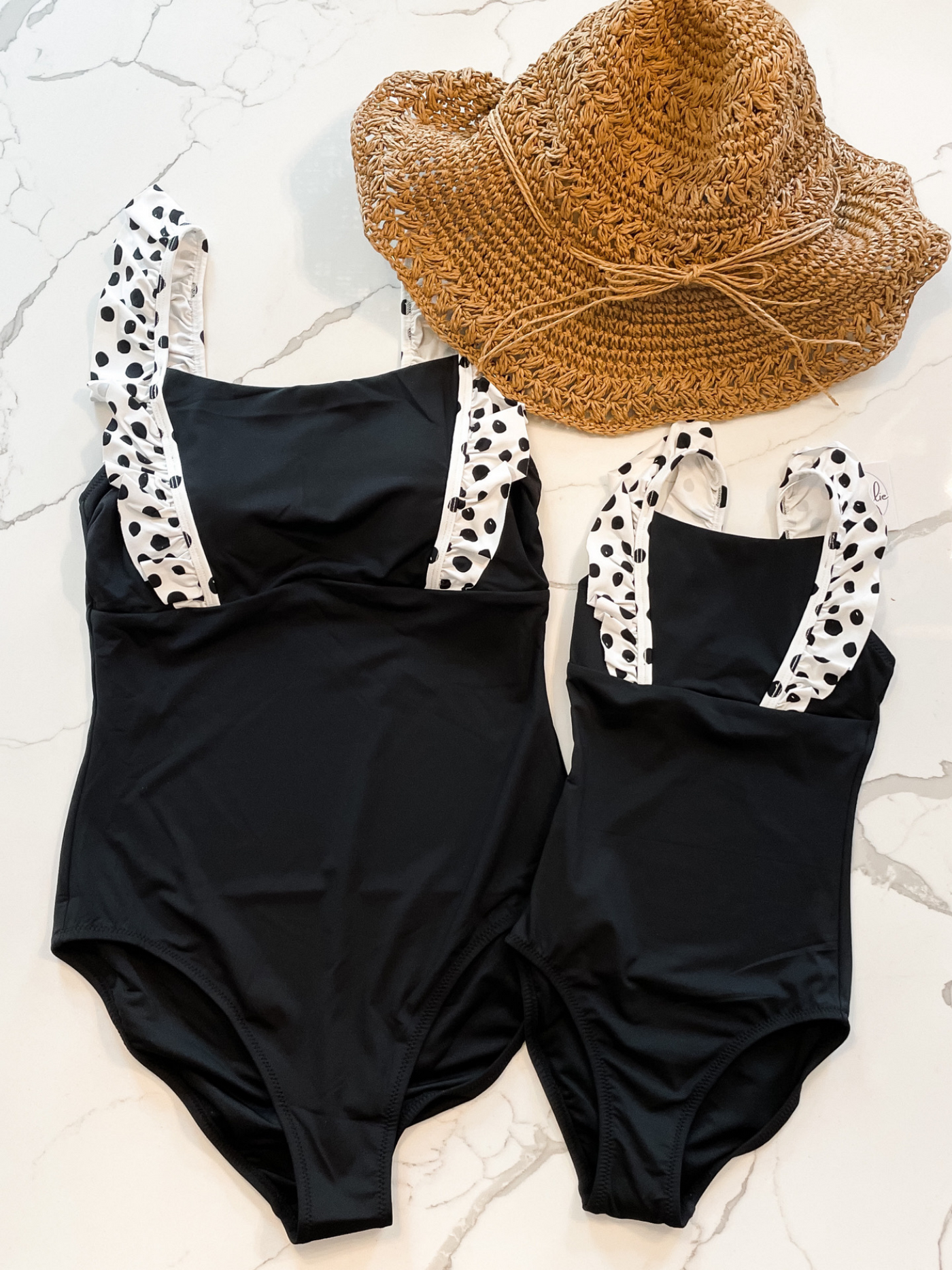 Navalora Matching Swimsuits Mommy and Me Girl's Dalmatians on Vacation Ruffle Black and White One Piece Family Matching Swimsuit